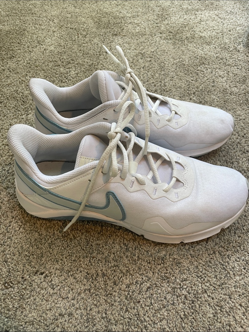 Nike White Sneakers with Light Blue Accents
